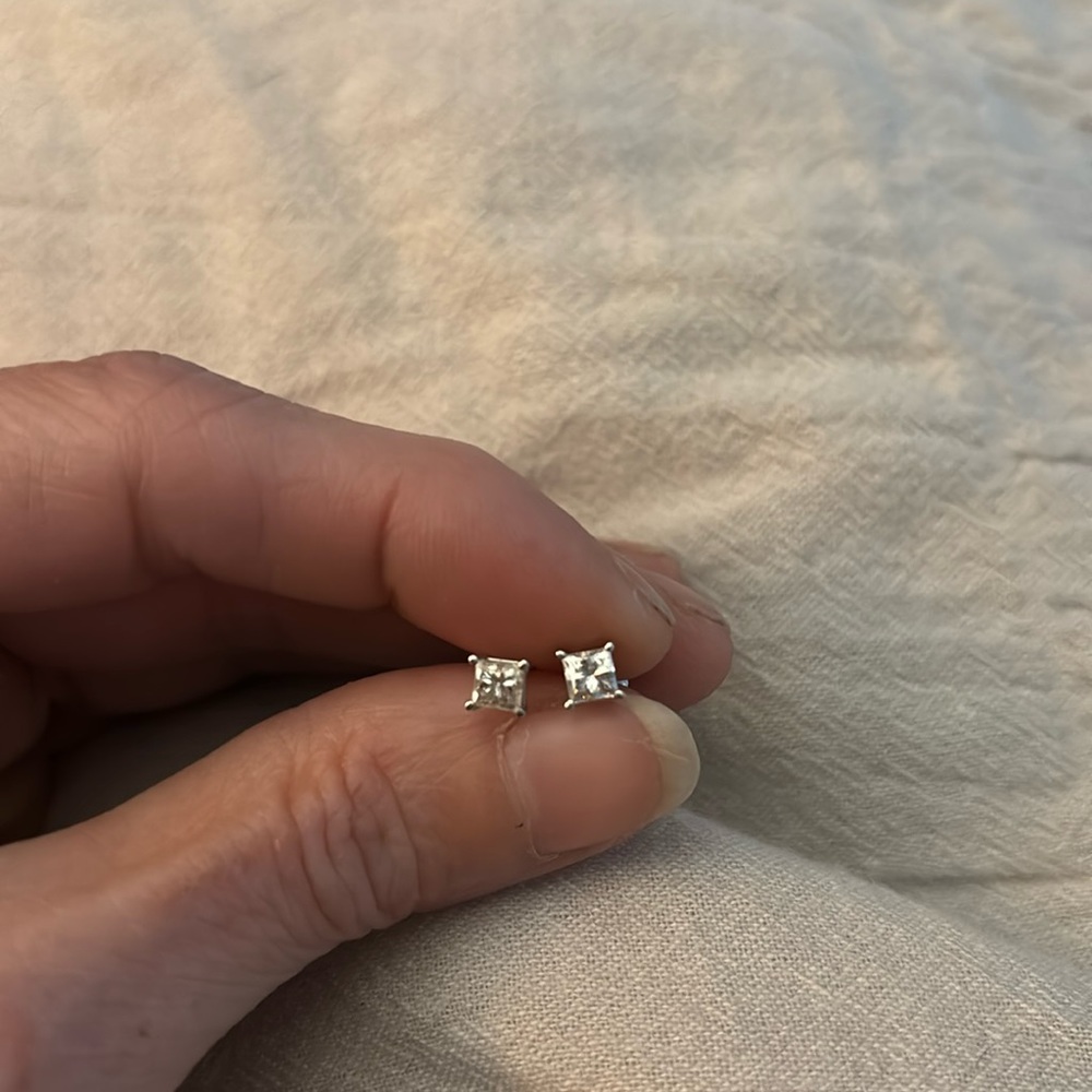 3/4 ct white gold I / SI2 princess cut solitaire earrings from Jared